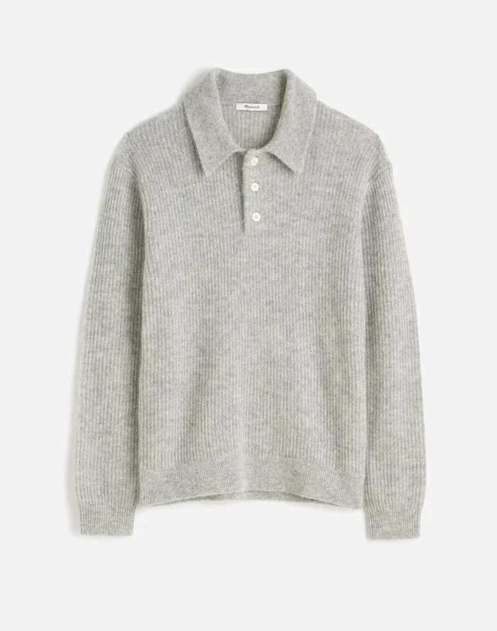 Men AlpacaBlend Sweater Polo Shirt Heather Grey Madewell Shirts