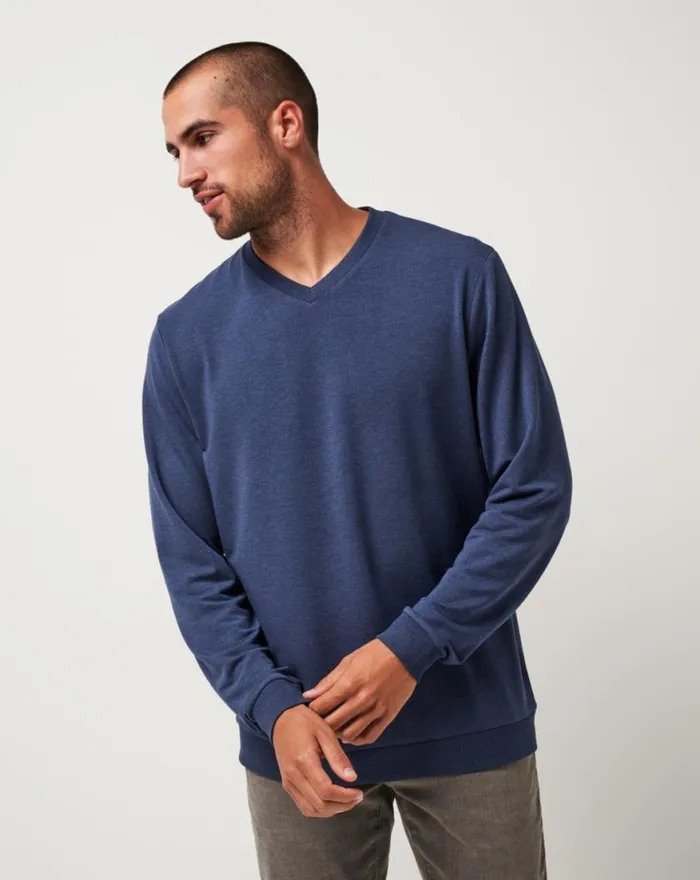 Men AMENITIES VNECK CREW Heather Blue Nights TravisMathew Hoodies and Sweatshirts Men AMENITIES VNECK CREW Heather Blue Nights TravisMathew Hoodies and Sweatshirts