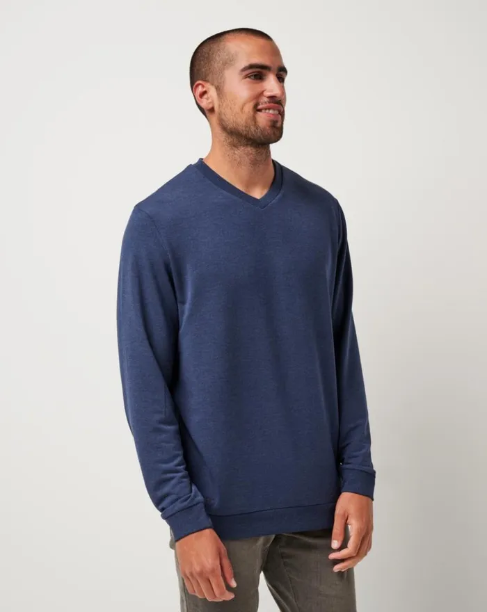Men AMENITIES VNECK CREW Heather Blue Nights TravisMathew Hoodies and Sweatshirts