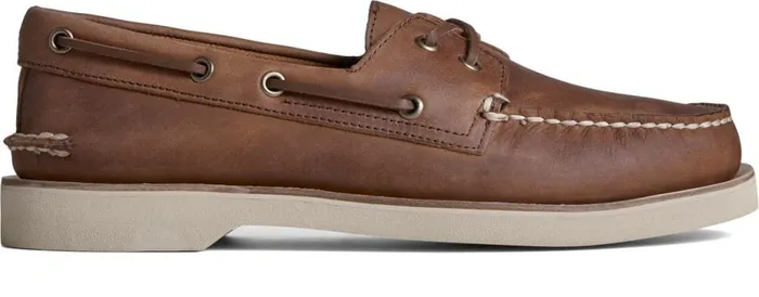 Men Authentic Original Double Sole Cross Lace Boat Shoe Dark Tan Sperry Boat Shoes