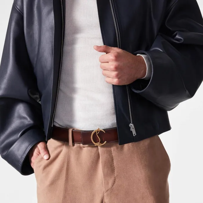 Men CL Logo Belt Belt 8211 Patinated Calf Leather 8211 Havane Brown Christian Louboutin Belts