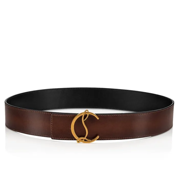 Men CL Logo Belt Belt 8211 Patinated Calf Leather 8211 Havane Brown Christian Louboutin Belts