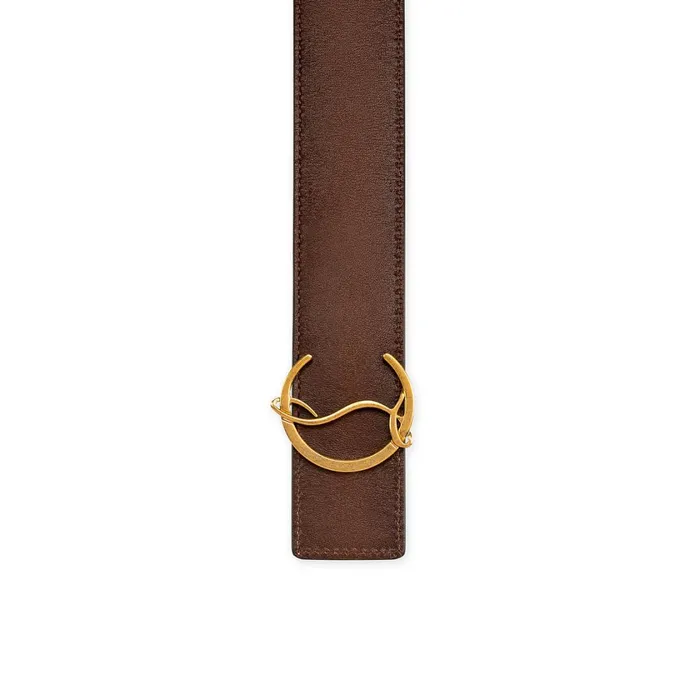 Men CL Logo Belt Belt 8211 Patinated Calf Leather 8211 Havane Brown Christian Louboutin Belts