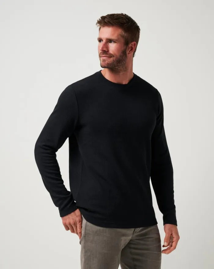 Men CLOUD WAFFLE CREW Black TravisMathew Hoodies and Sweatshirts