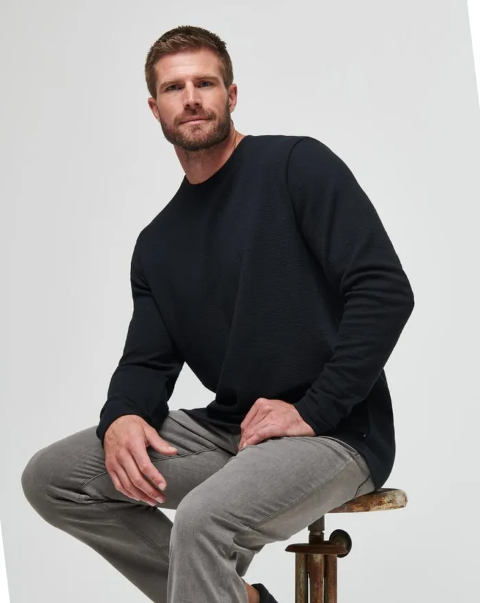 Men CLOUD WAFFLE CREW Black TravisMathew Hoodies and Sweatshirts