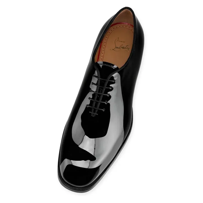 Men Corteo Laceup Shoes 8211 Patent Calf 8211 Black Black Christian Louboutin Buckles and Laceups