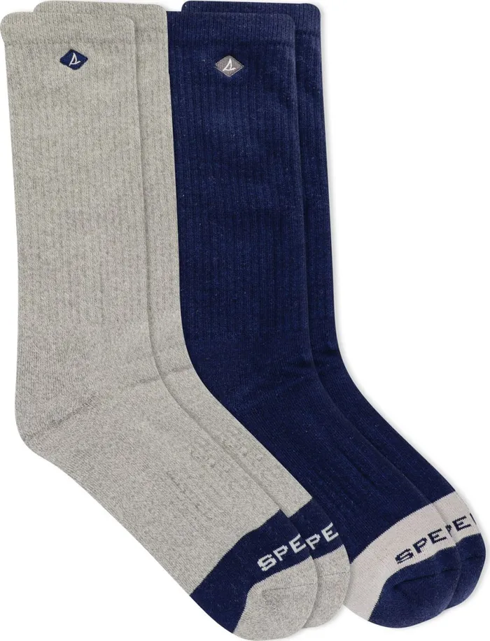 Men Cotton Crew 2Pack Sock Grey Marled Assorted Sperry Boots