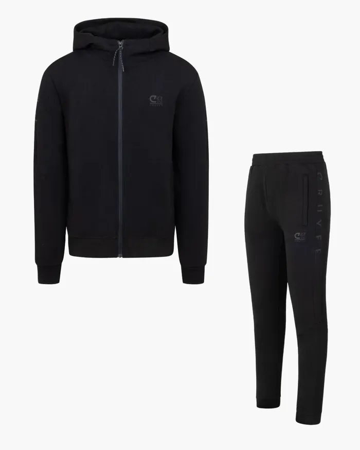 Men Cruyff Sweats and Hoodies Ignite Tape Hood Black