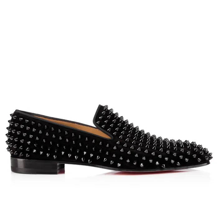Men Dandelion Spikes Loafers 8211 Veau Velours 8211 Black Black Christian Louboutin Loafers and Slipons