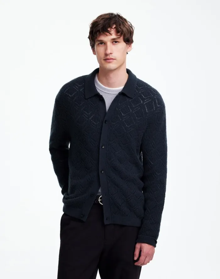 Men DiamondStitch Sweater Shirt In SoftWool Dark Metal Madewell Shirts