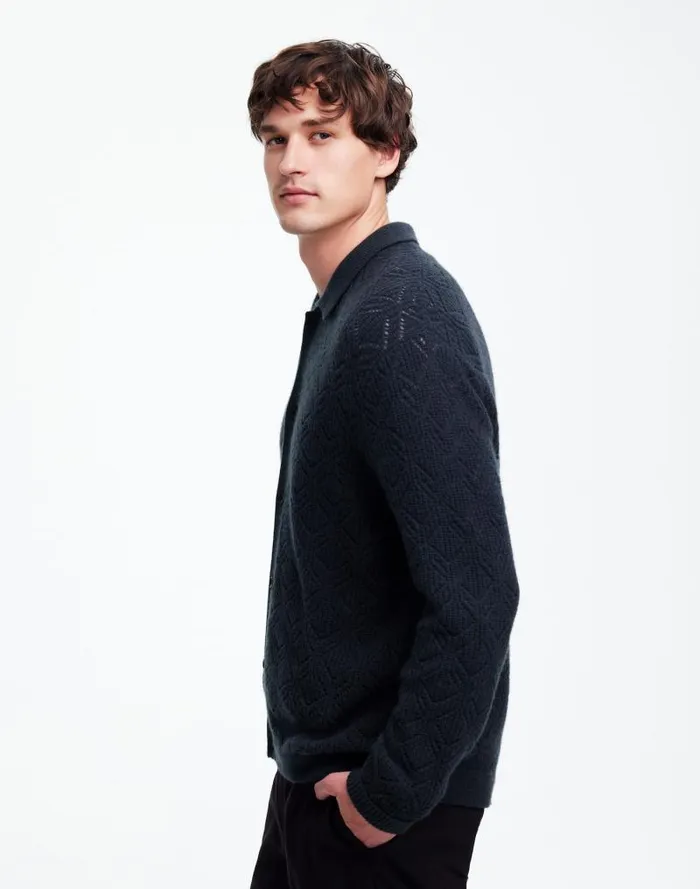 Men DiamondStitch Sweater Shirt In SoftWool Dark Metal Madewell Shirts