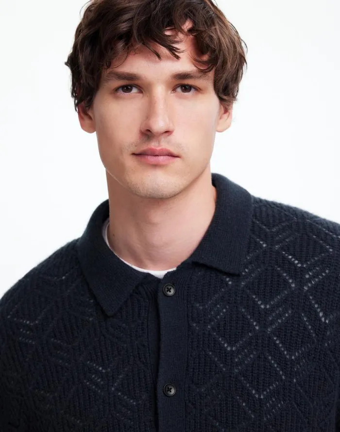 Men DiamondStitch Sweater Shirt In SoftWool Dark Metal Madewell Shirts