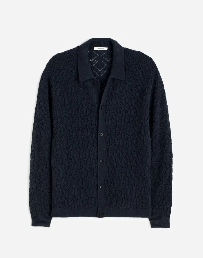 Men DiamondStitch Sweater Shirt In SoftWool Dark Metal Madewell Shirts