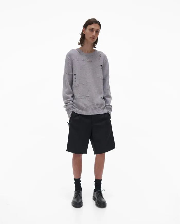 Men Distressed Sweater Grey Melange Helmut Lang Sweaters