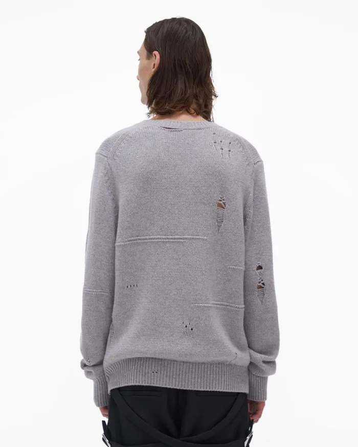 Men Distressed Sweater Grey Melange Helmut Lang Sweaters
