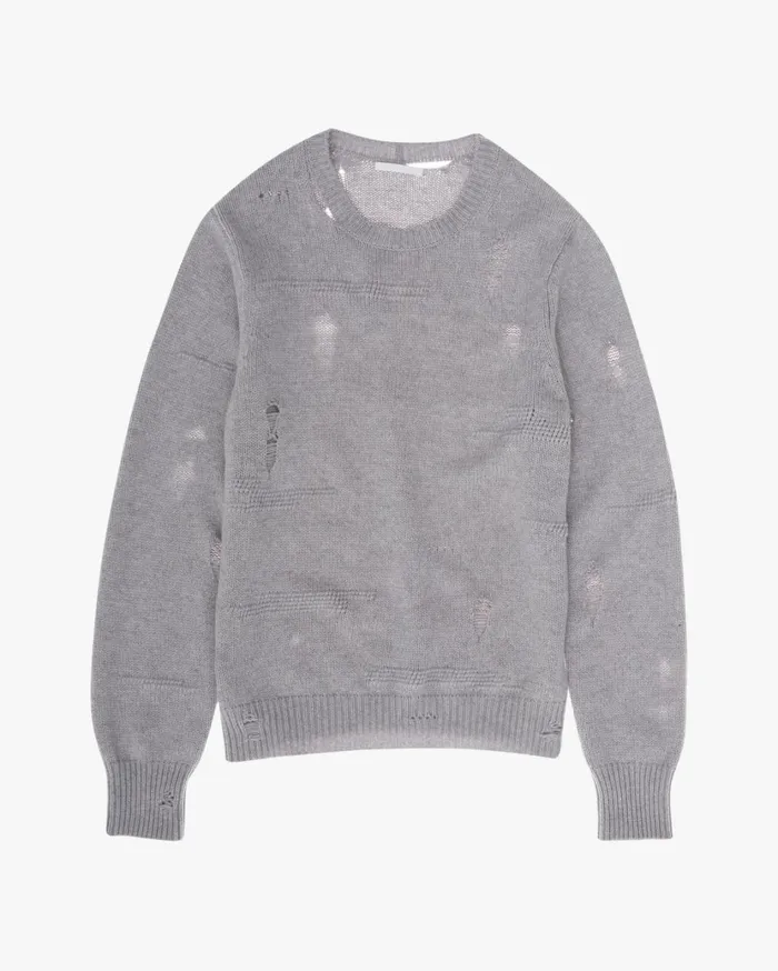 Men Distressed Sweater Grey Melange Helmut Lang Sweaters