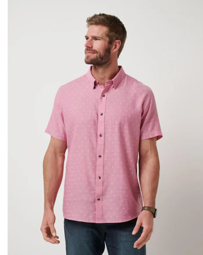 Men EARLY CHECK IN BUTTONUP Heather Rose Wine TravisMathew ButtonUps