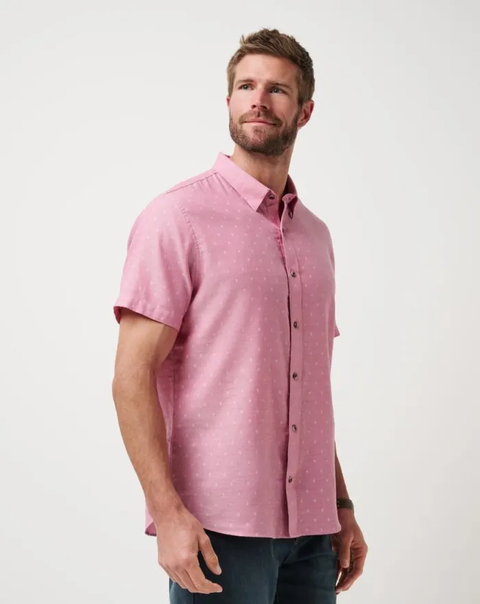Men EARLY CHECK IN BUTTONUP Heather Rose Wine TravisMathew ButtonUps