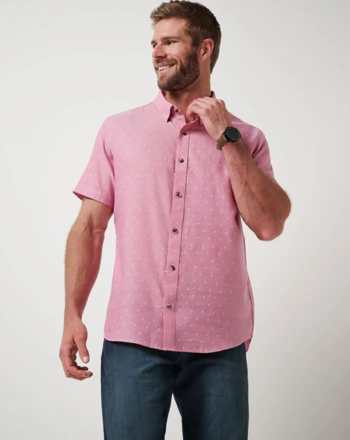 Men EARLY CHECK IN BUTTONUP Heather Rose Wine TravisMathew ButtonUps