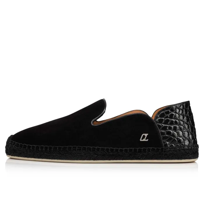 Men Espadon Espadrilles 8211 Calf Leather And Alligator Embossed Calf Leather 8211 Black Black Christian Louboutin Sandals and Espadrilles