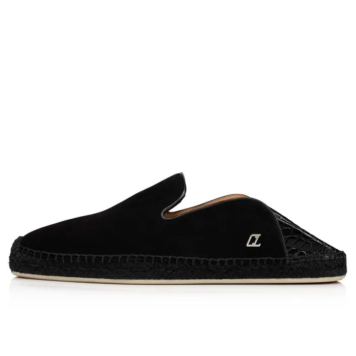 Men Espadon Espadrilles 8211 Calf Leather And Alligator Embossed Calf Leather 8211 Black Black Christian Louboutin Sandals and Espadrilles