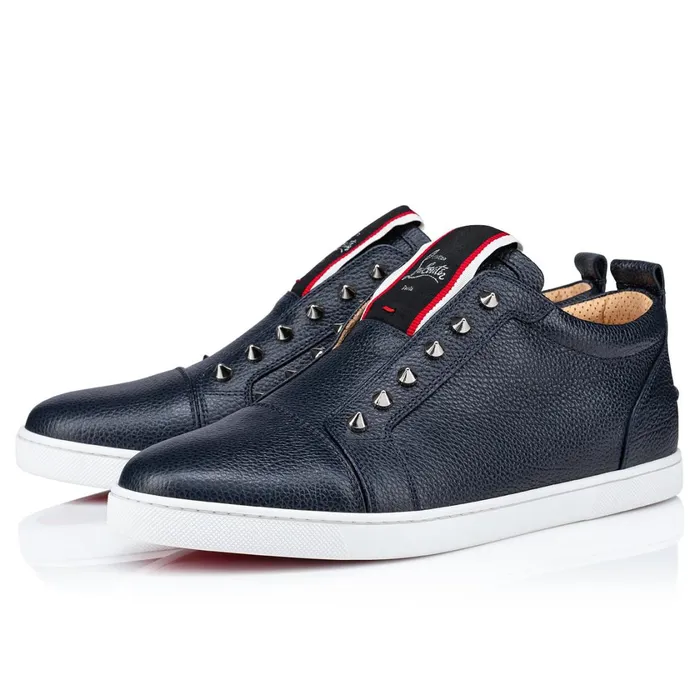 Men FAV Fique A Vontade Sneakers 8211 Grained Calf Leather And Spikes 8211 Marine Blue Christian Louboutin Low Top Sneakers Men FAV Fique A Vontade Sneakers 8211 Grained Calf Leather And Spikes 8211 Marine Blue Christian Louboutin Low Top Sneakers