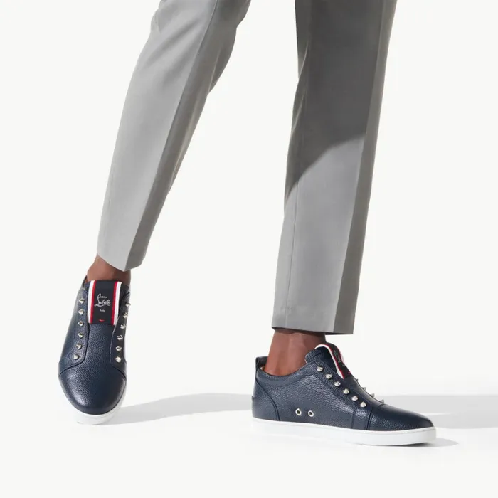 Men FAV Fique A Vontade Sneakers 8211 Grained Calf Leather And Spikes 8211 Marine Blue Christian Louboutin Low Top Sneakers