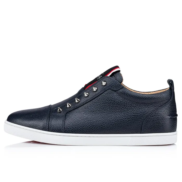 Men FAV Fique A Vontade Sneakers 8211 Grained Calf Leather And Spikes 8211 Marine Blue Christian Louboutin Low Top Sneakers