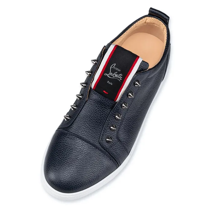 Men FAV Fique A Vontade Sneakers 8211 Grained Calf Leather And Spikes 8211 Marine Blue Christian Louboutin Low Top Sneakers