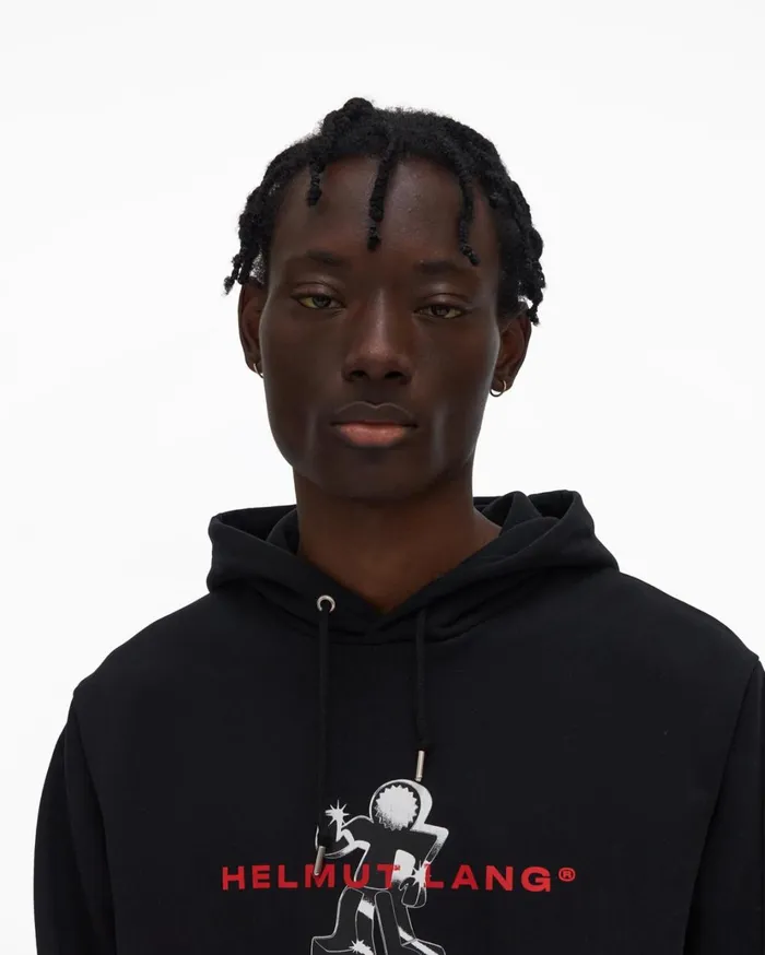 Men Figure Hoodie Basalt Black Helmut Lang Sweatshirts
