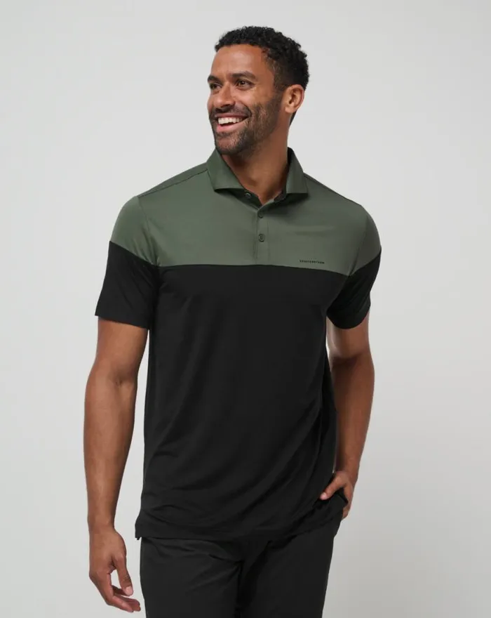Men HEATER PRO COLOR BLOCK POLO Dark Olive TravisMathew Polos