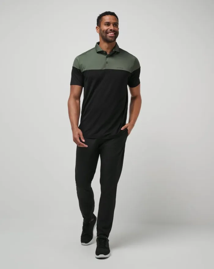 Men HEATER PRO COLOR BLOCK POLO Dark Olive TravisMathew Polos
