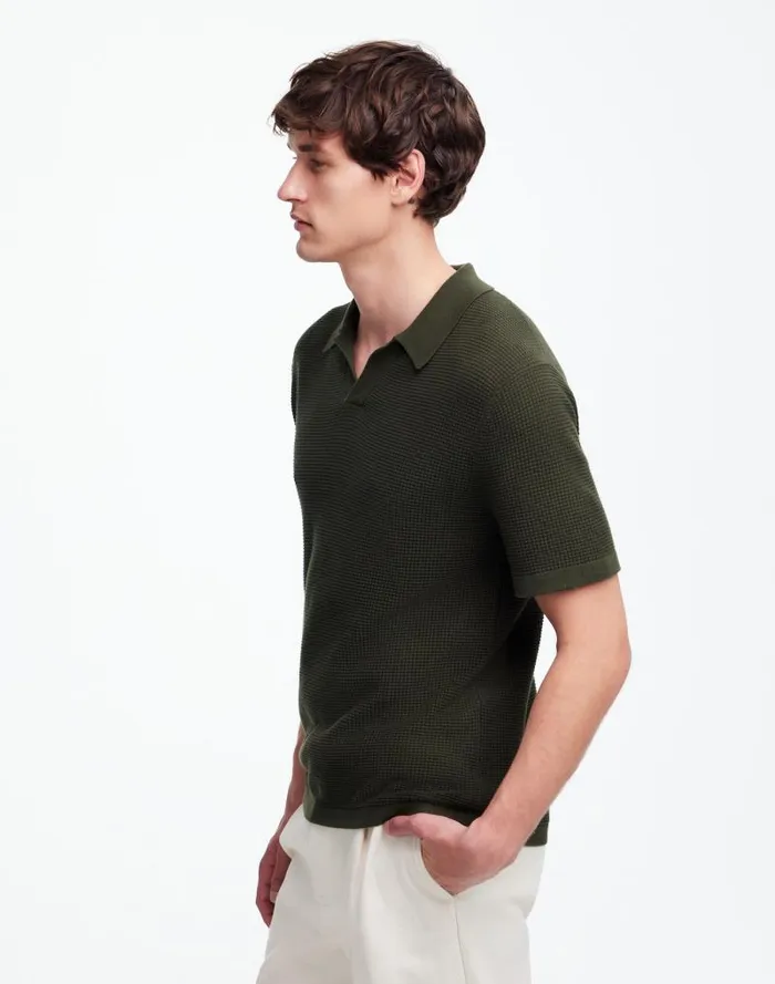 Men JohnnyCollar ShortSleeve Sweater Polo Mossy Umber Madewell Shirts
