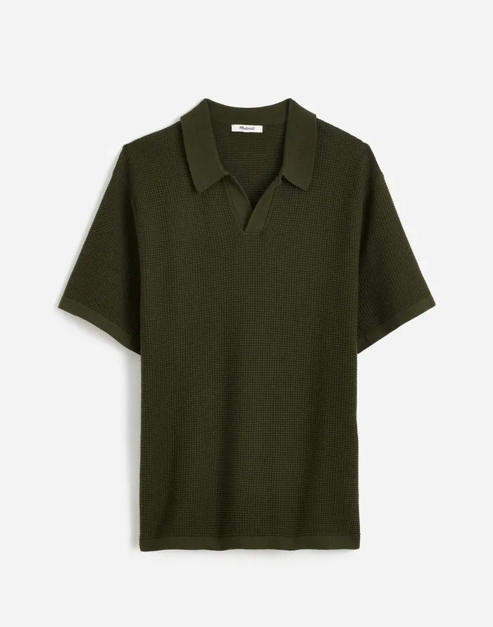 Men JohnnyCollar ShortSleeve Sweater Polo Mossy Umber Madewell Shirts