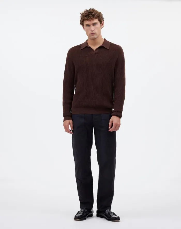Men JohnnyCollar Sweater Polo Shirt In Merino Wool Hthr Chocolate Madewell Shirts