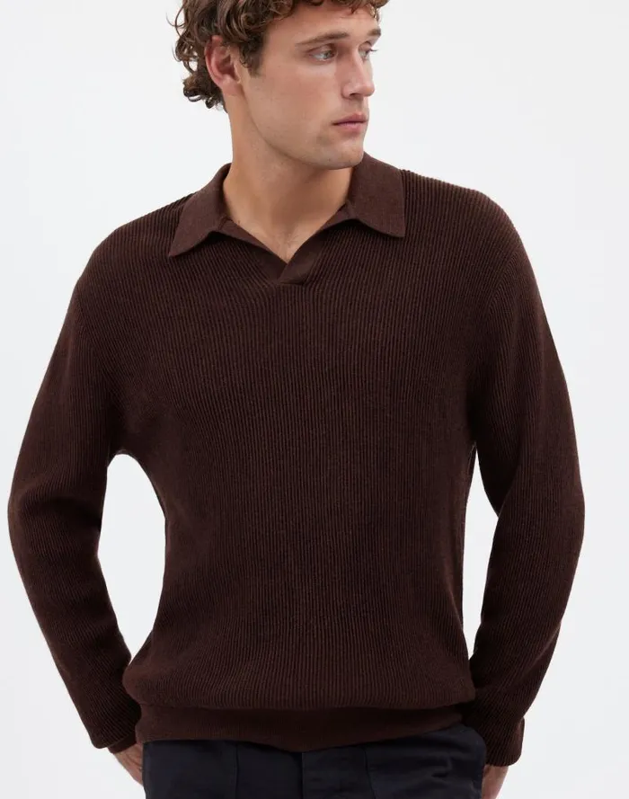 Men JohnnyCollar Sweater Polo Shirt In Merino Wool Hthr Chocolate Madewell Shirts
