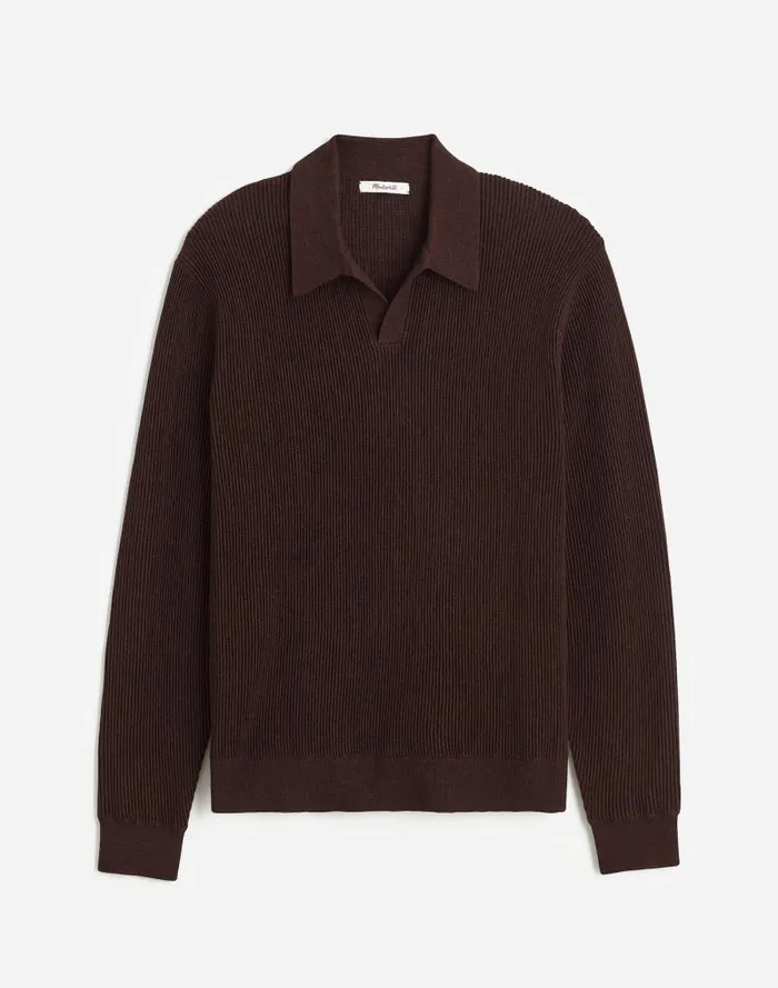 Men JohnnyCollar Sweater Polo Shirt In Merino Wool Hthr Chocolate Madewell Shirts