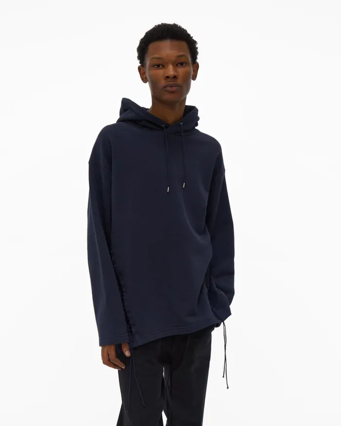Men Laced Hoodie Admiral Blue Helmut Lang Sweatshirts
