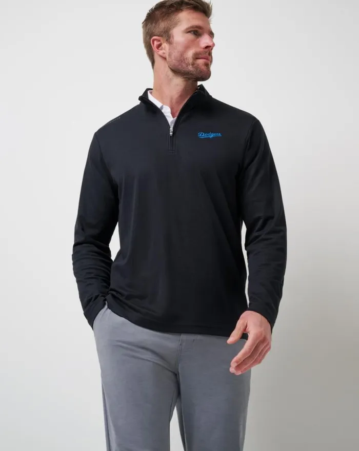 Men LOS ANGELES DODGERS TIME TO TAILGATE QUARTER ZIP Black TravisMathew Quarter Zips