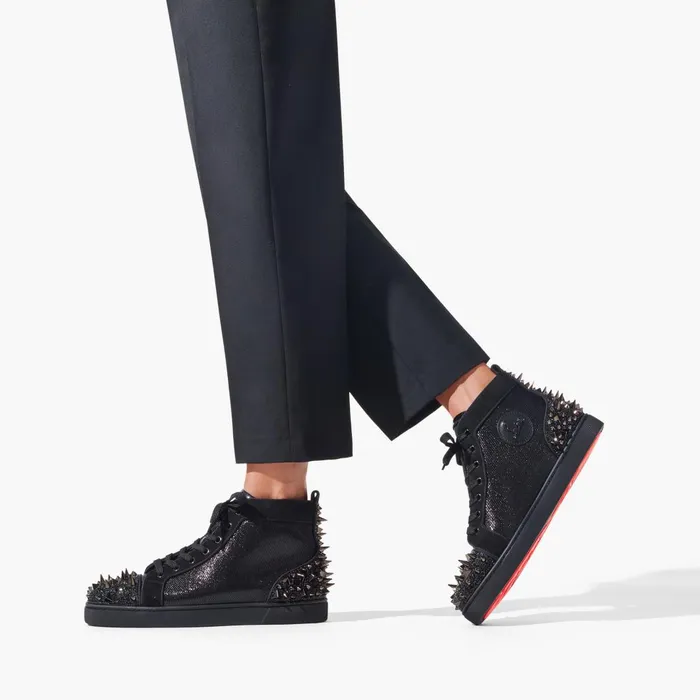 Men Lou Pik Pik 2 Strass Hightop Sneakers 8211 Suede Jacquard Csar And Strass 8211 Black Black Christian Louboutin High Top Sneakers