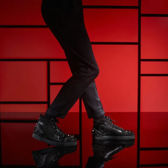 Men Lou Pik Pik 2 Strass Hightop Sneakers 8211 Suede Jacquard Csar And Strass 8211 Black Black Christian Louboutin High Top Sneakers
