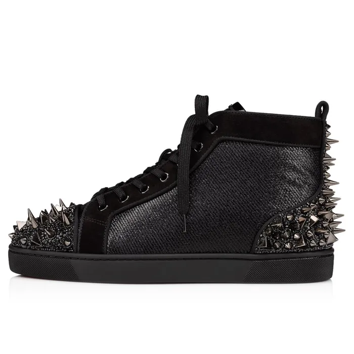 Men Lou Pik Pik 2 Strass Hightop Sneakers 8211 Suede Jacquard Csar And Strass 8211 Black Black Christian Louboutin High Top Sneakers