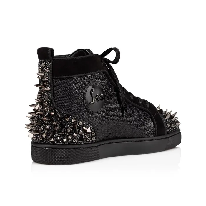 Men Lou Pik Pik 2 Strass Hightop Sneakers 8211 Suede Jacquard Csar And Strass 8211 Black Black Christian Louboutin High Top Sneakers
