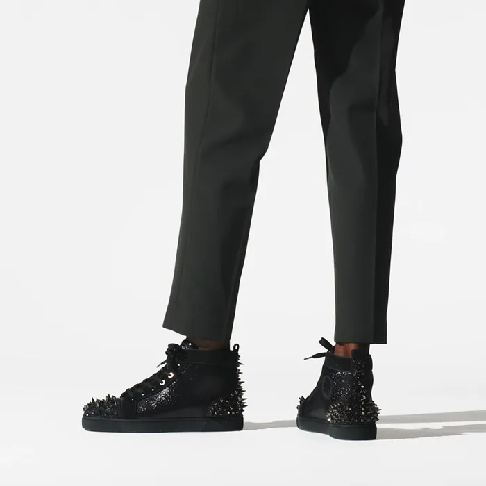 Men Lou Pik Pik 2 Strass Hightop Sneakers 8211 Suede Jacquard Csar And Strass 8211 Black Black Christian Louboutin High Top Sneakers