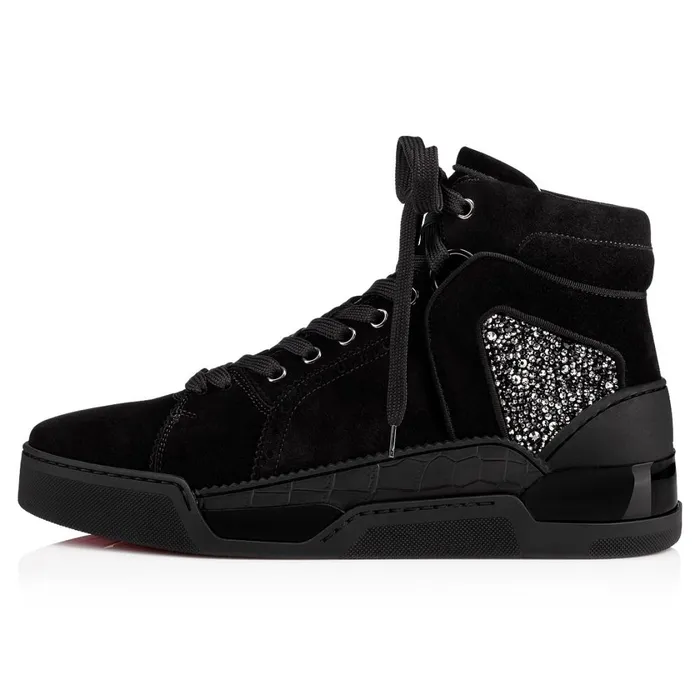 Men Loubikick Hightop Sneakers 8211 Suede 8211 Black Black Christian Louboutin High Top Sneakers