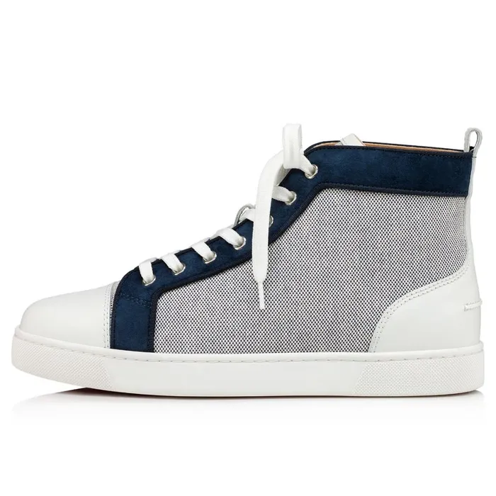 Men Louis Hightop Sneakers 8211 Calf Leather Fabric And Veau Velours 8211 Marine Blue Christian Louboutin High Top Sneakers