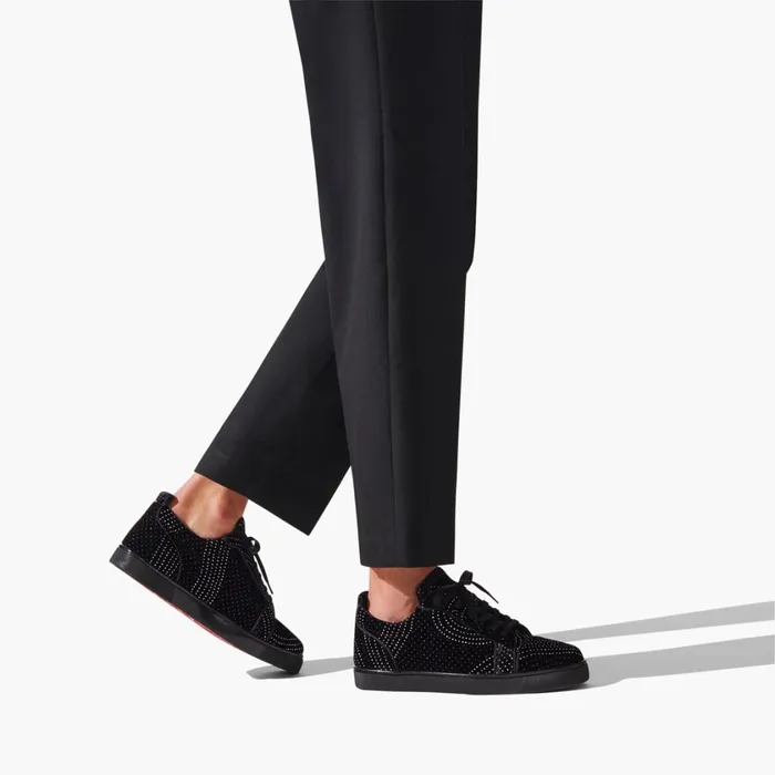 Men Louis Junior Sneakers 8211 Velvet River 8211 Black Black Christian Louboutin Low Top Sneakers