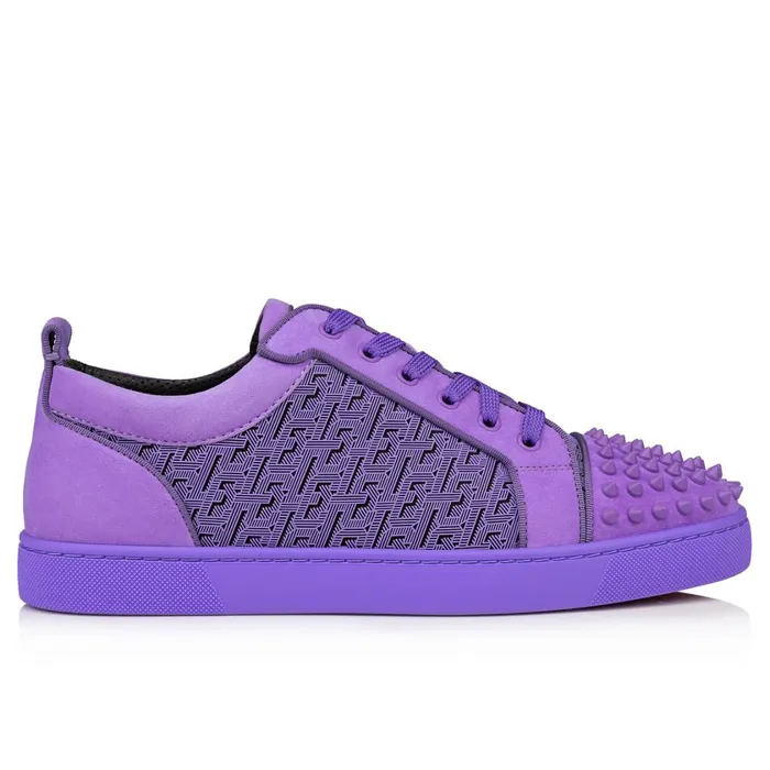 Men Louis Junior Spikes Sneakers 8211 Suede Coated Canva Techno CL And Spikes 8211 Frou Frou Purple Christian Louboutin Low Top Sneakers