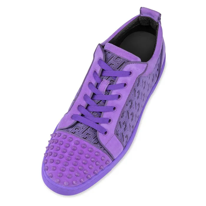 Men Louis Junior Spikes Sneakers 8211 Suede Coated Canva Techno CL And Spikes 8211 Frou Frou Purple Christian Louboutin Low Top Sneakers