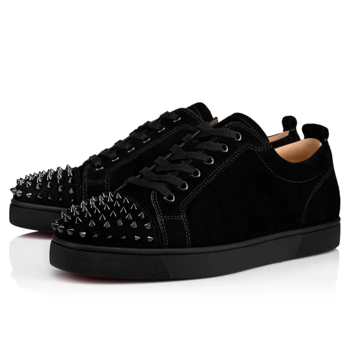 Men Louis Junior Spikes Sneakers 8211 Veau Velours 8211 Black Black Christian Louboutin Low Top Sneakers